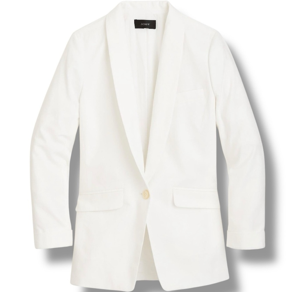 J. Crew White Linen-Blend ‘Unstructured’ Button-Up Rolled Cuff Blazer Size 12P